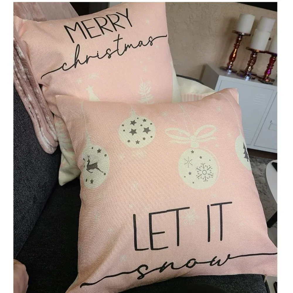 Christmas Pillow Covers Pink Santa Decoration Set Of 4 Accent Holiday Xmas Decor